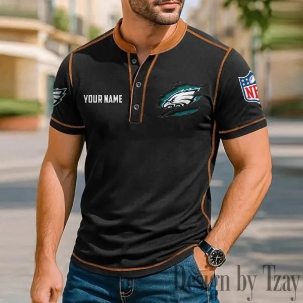 Philadelphia Eagles Men's Button Neck T-Shirt Short Sleeve Casual New Design 2025 SPTBNT026 - Image 2
