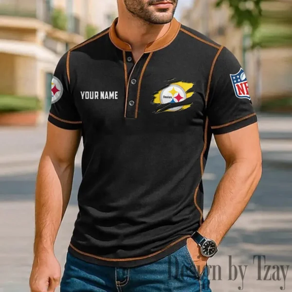 Pittsburgh Steelers Men's Button Neck T-Shirt Short Sleeve Casual New Design 2025 SPTBNT027 - Image 2