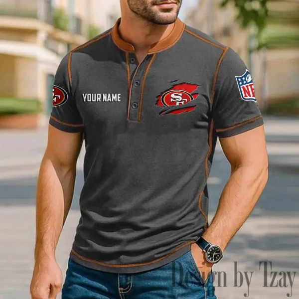 San Francisco 49ers Men's Button Neck T-Shirt Short Sleeve Casual New Design 2025 SPTBNT028 - Image 3