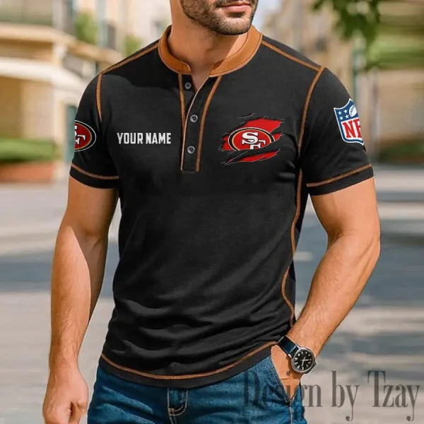 San Francisco 49ers Men's Button Neck T-Shirt Short Sleeve Casual New Design 2025 SPTBNT028