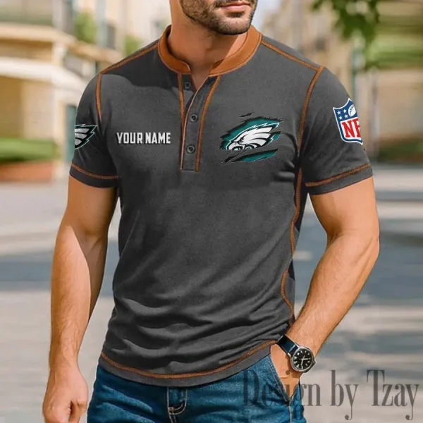 Philadelphia Eagles Men's Button Neck T-Shirt Short Sleeve Casual New Design 2025 SPTBNT026 - Image 3