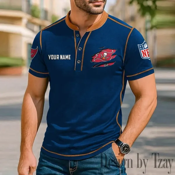 Tampa Bay Buccaneers Men's Button Neck T-Shirt Short Sleeve Casual New Design 2025 SPTBNT030