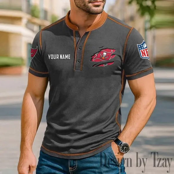 Tampa Bay Buccaneers Men's Button Neck T-Shirt Short Sleeve Casual New Design 2025 SPTBNT030 - Image 2