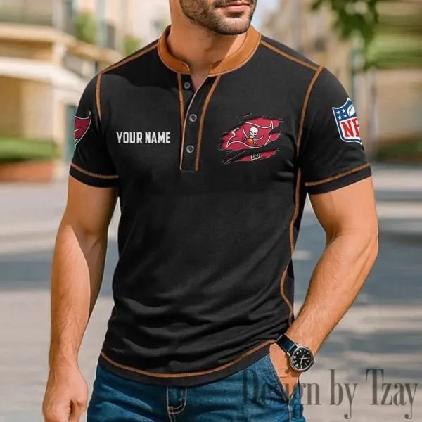 Tampa Bay Buccaneers Men's Button Neck T-Shirt Short Sleeve Casual New Design 2025 SPTBNT030 - Image 3