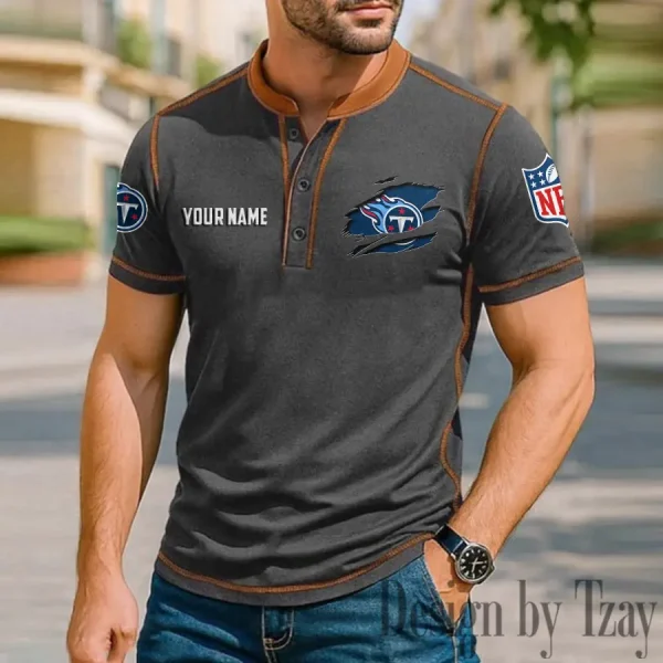 Tennessee Titans Men's Button Neck T-Shirt Short Sleeve Casual New Design 2025 SPTBNT031
