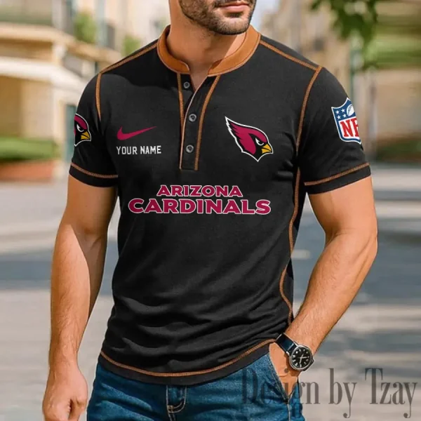 Arizona Cardinals Men's Button Neck T-Shirt Short Sleeve Casual New Design 2025 SPTBNT033