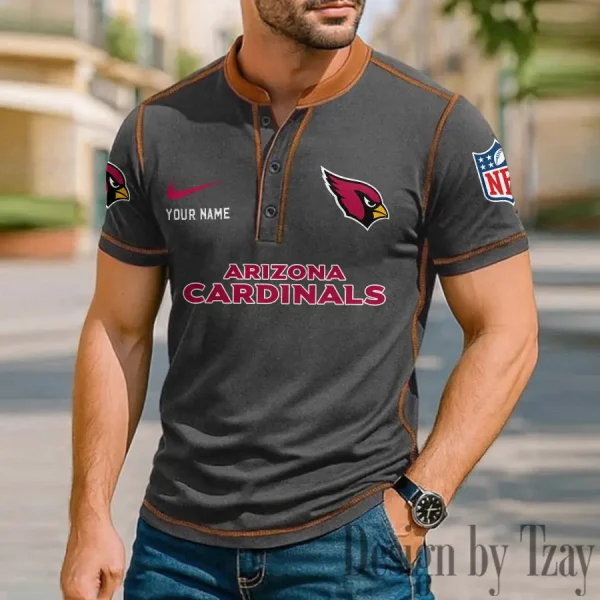 Arizona Cardinals Men's Button Neck T-Shirt Short Sleeve Casual New Design 2025 SPTBNT033 - Image 2