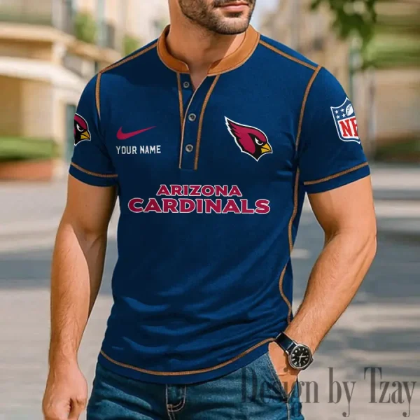 Arizona Cardinals Men's Button Neck T-Shirt Short Sleeve Casual New Design 2025 SPTBNT033 - Image 3