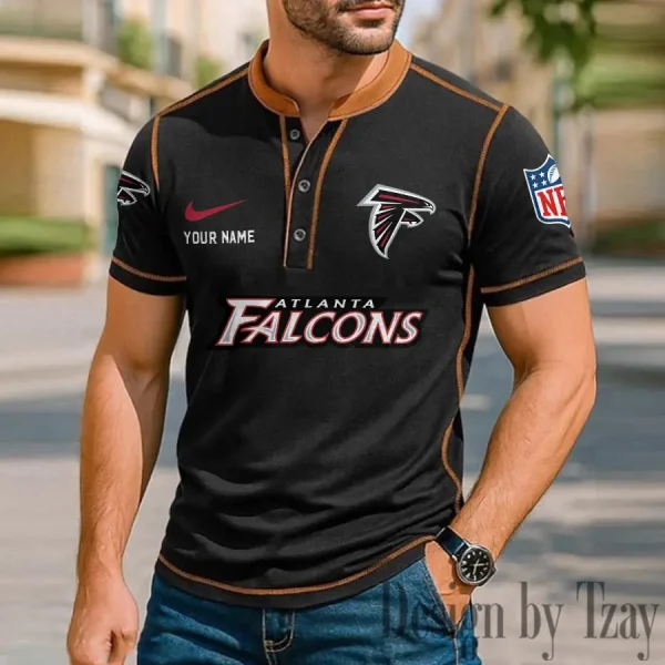 Atlanta Falcons Men's Button Neck T-Shirt Short Sleeve Casual New Design 2025 SPTBNT034 - Image 3
