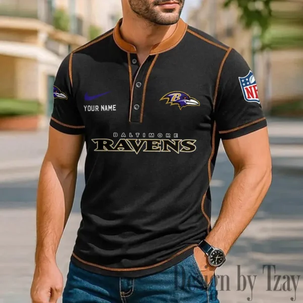 Baltimore Ravens Men's Button Neck T-Shirt Short Sleeve Casual New Design 2025 SPTBNT035