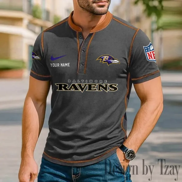 Baltimore Ravens Men's Button Neck T-Shirt Short Sleeve Casual New Design 2025 SPTBNT035 - Image 3