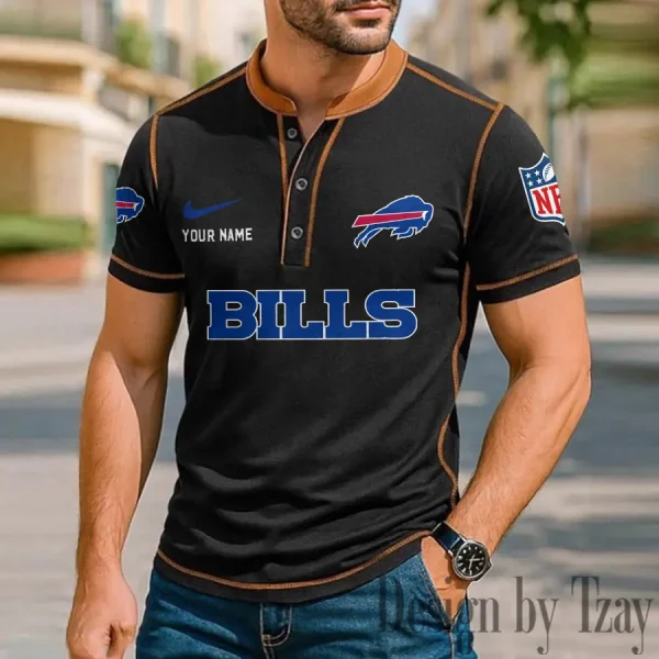 Buffalo Bills Men's Button Neck T-Shirt Short Sleeve Casual New Design 2025 SPTBNT036