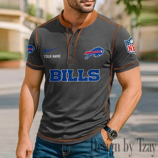 Buffalo Bills Men's Button Neck T-Shirt Short Sleeve Casual New Design 2025 SPTBNT036 - Image 2