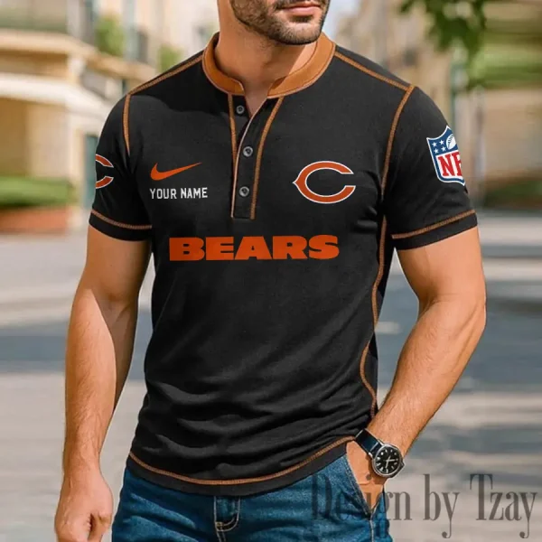 Chicago Bears Men's Button Neck T-Shirt Short Sleeve Casual New Design 2025 SPTBNT038