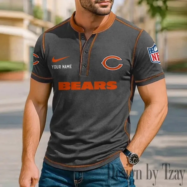 Chicago Bears Men's Button Neck T-Shirt Short Sleeve Casual New Design 2025 SPTBNT038 - Image 3