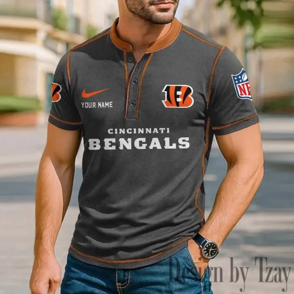 Cincinnati Bengals Men's Button Neck T-Shirt Short Sleeve Casual New Design 2025 SPTBNT039 - Image 2