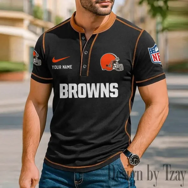 Cleveland Browns Men's Button Neck T-Shirt Short Sleeve Casual New Design 2025 SPTBNT040