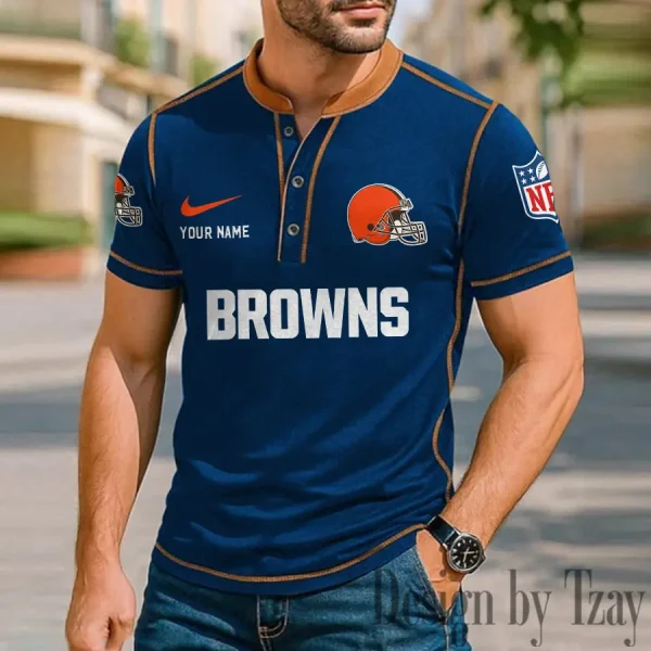 Cleveland Browns Men's Button Neck T-Shirt Short Sleeve Casual New Design 2025 SPTBNT040 - Image 3