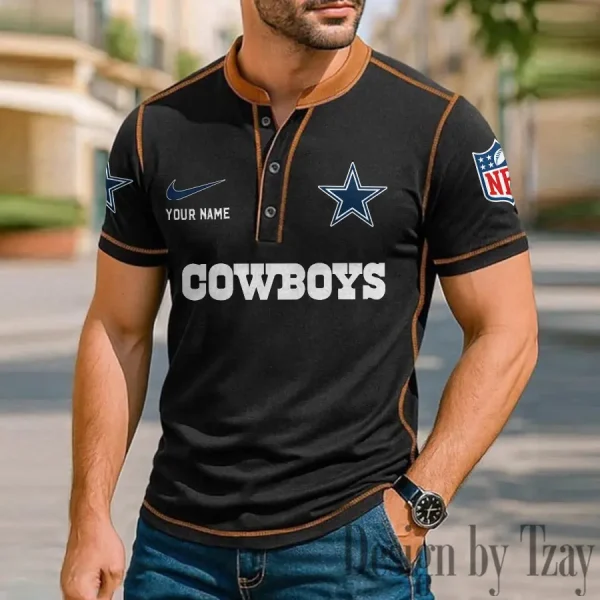 Dallas Cowboys Men's Button Neck T-Shirt Short Sleeve Casual New Design 2025 SPTBNT041