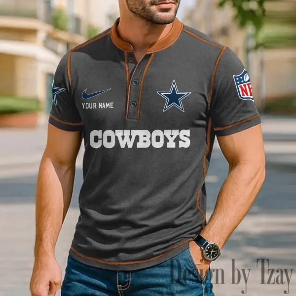Dallas Cowboys Men's Button Neck T-Shirt Short Sleeve Casual New Design 2025 SPTBNT041 - Image 3