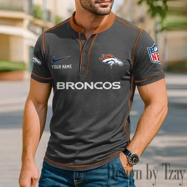 Denver Broncos Men's Button Neck T-Shirt Short Sleeve Casual New Design 2025 SPTBNT042