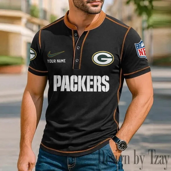 Green Bay Packers Men's Button Neck T-Shirt Short Sleeve Casual New Design 2025 SPTBNT044 - Image 3