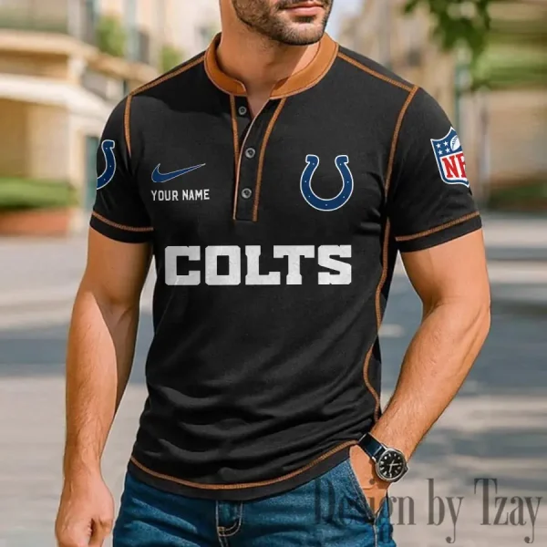 Indianapolis Colts Men's Button Neck T-Shirt Short Sleeve Casual New Design 2025 SPTBNT046