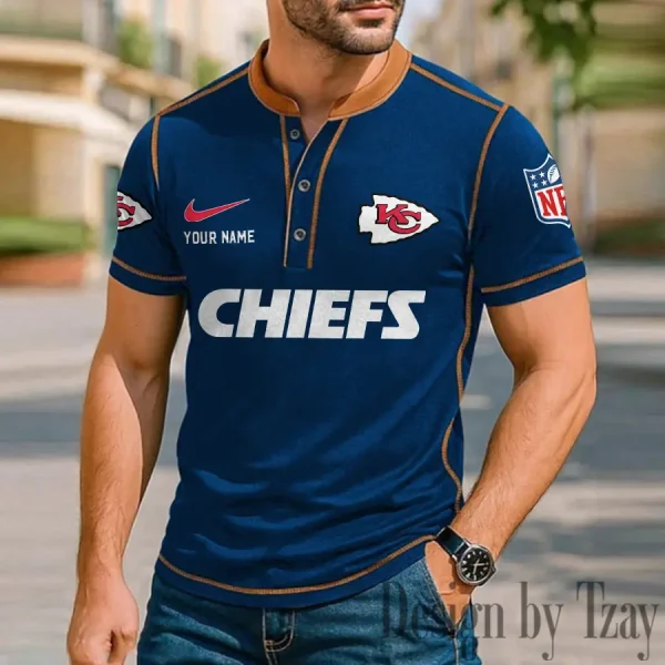 Kansas City Chiefs Men's Button Neck T-Shirt Short Sleeve Casual New Design 2025 SPTBNT048
