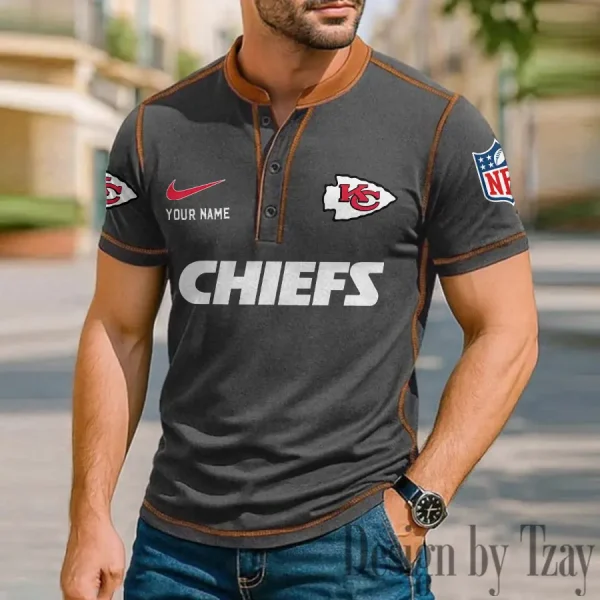 Kansas City Chiefs Men's Button Neck T-Shirt Short Sleeve Casual New Design 2025 SPTBNT048 - Image 2