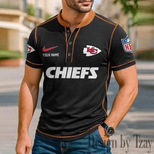 Kansas City Chiefs Men's Button Neck T-Shirt Short Sleeve Casual New Design 2025 SPTBNT048 - Image 3