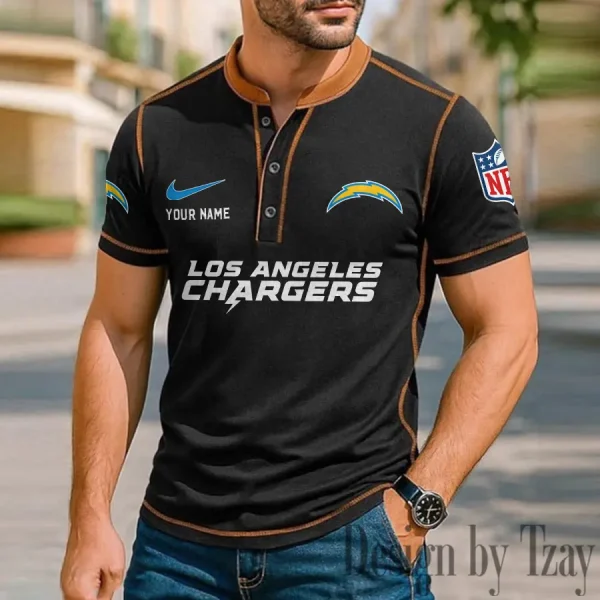 Los Angeles Chargers Men's Button Neck T-Shirt Short Sleeve Casual New Design 2025 SPTBNT050
