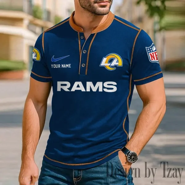 Los Angeles Rams Men's Button Neck T-Shirt Short Sleeve Casual New Design 2025 SPTBNT051