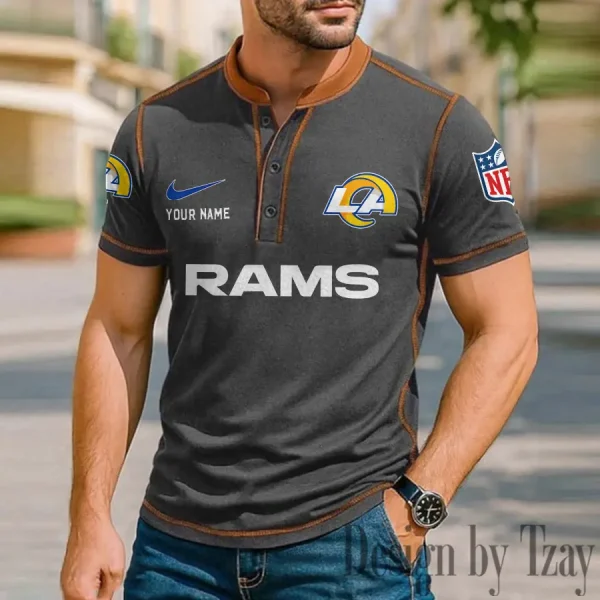 Los Angeles Rams Men's Button Neck T-Shirt Short Sleeve Casual New Design 2025 SPTBNT051 - Image 2
