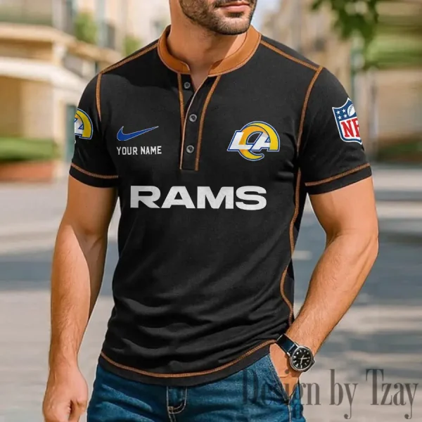 Los Angeles Rams Men's Button Neck T-Shirt Short Sleeve Casual New Design 2025 SPTBNT051 - Image 3