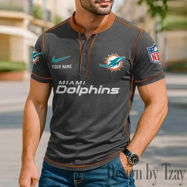 Miami Dolphins Men's Button Neck T-Shirt Short Sleeve Casual New Design 2025 SPTBNT052 - Image 3