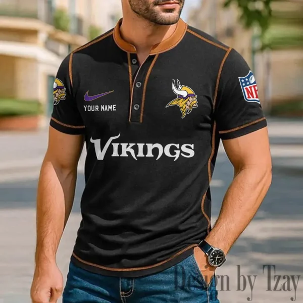 Minnesota Vikings Men's Button Neck T-Shirt Short Sleeve Casual New Design 2025 SPTBNT053 - Image 2