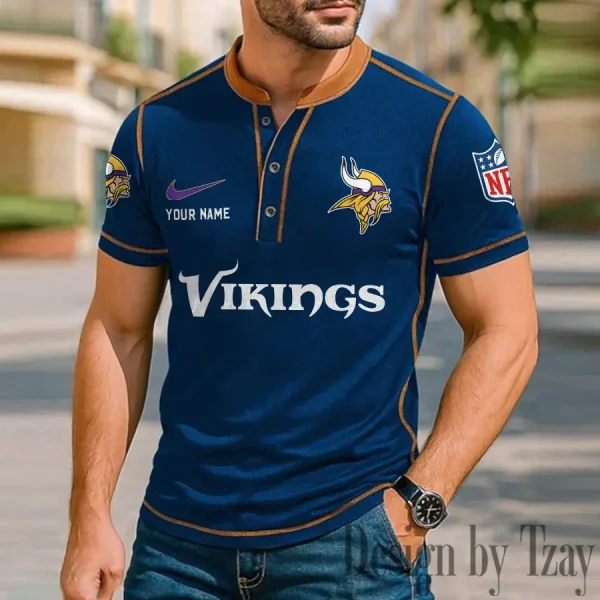 Minnesota Vikings Men's Button Neck T-Shirt Short Sleeve Casual New Design 2025 SPTBNT053 - Image 3