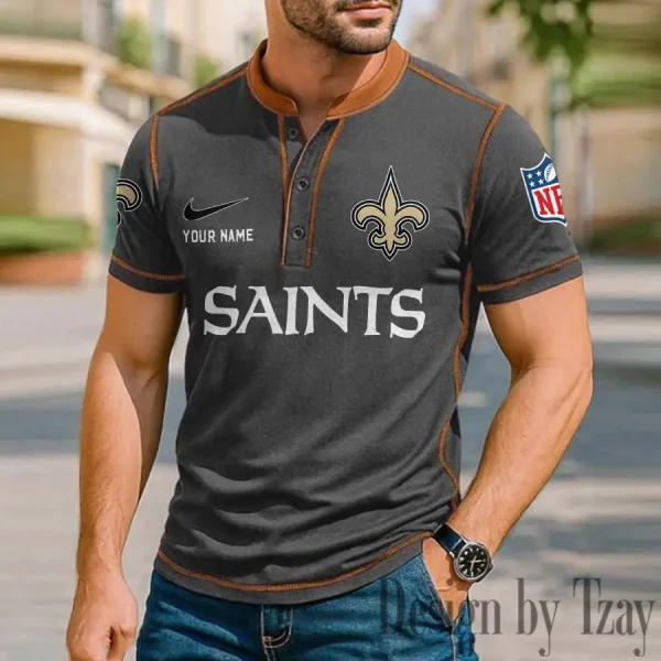 New Orleans Saints Men's Button Neck T-Shirt Short Sleeve Casual New Design 2025 SPTBNT055