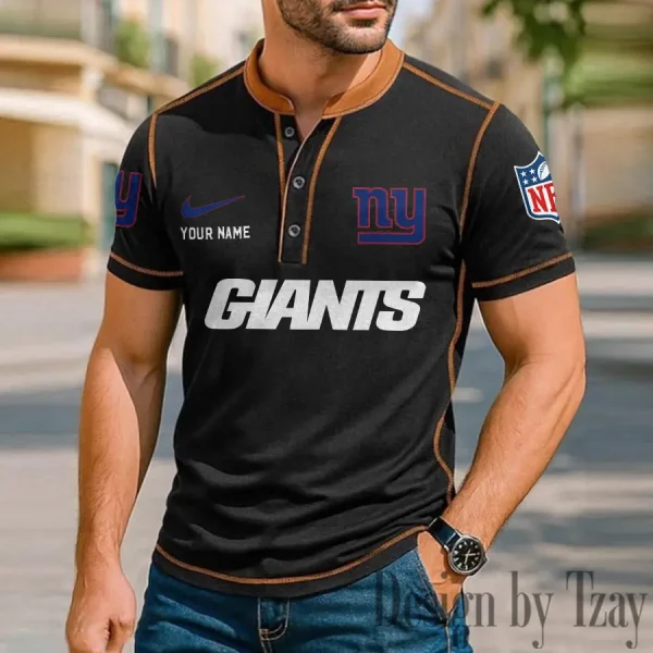 New York Giants Men's Button Neck T-Shirt Short Sleeve Casual New Design 2025 SPTBNT056
