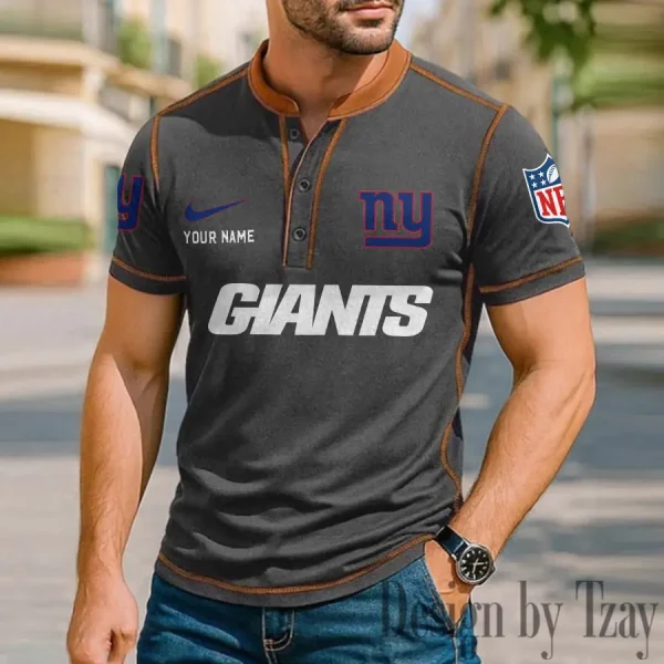 New York Giants Men's Button Neck T-Shirt Short Sleeve Casual New Design 2025 SPTBNT056 - Image 3