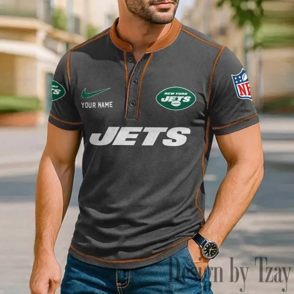 New York Jets Men's Button Neck T-Shirt Short Sleeve Casual New Design 2025 SPTBNT057 - Image 2
