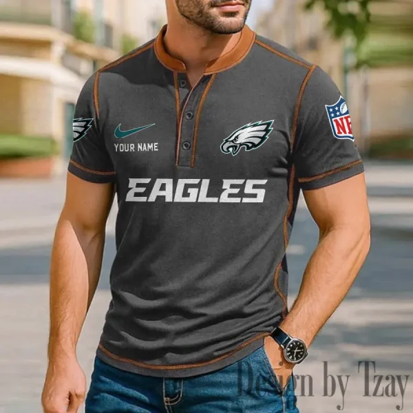 Philadelphia Eagles Men's Button Neck T-Shirt Short Sleeve Casual New Design 2025 SPTBNT058 - Image 2