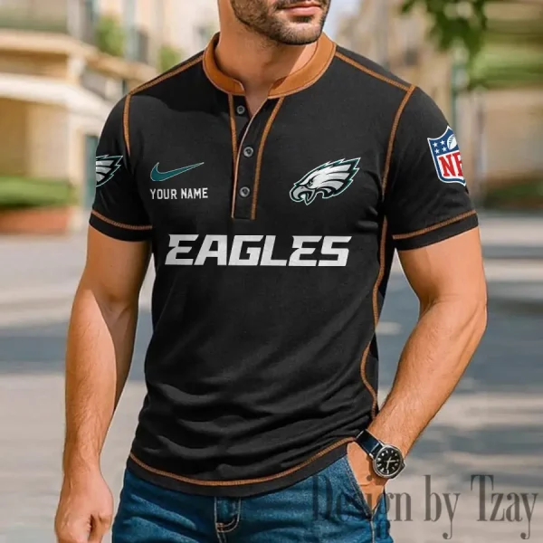 Philadelphia Eagles Men's Button Neck T-Shirt Short Sleeve Casual New Design 2025 SPTBNT058 - Image 3