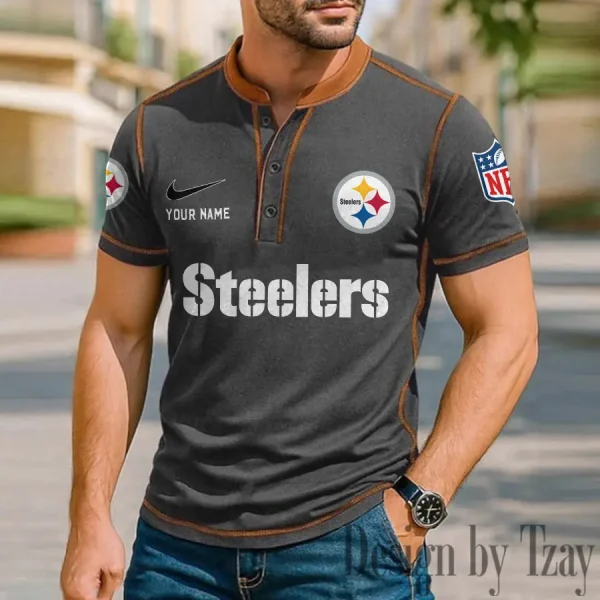 Pittsburgh Steelers Men's Button Neck T-Shirt Short Sleeve Casual New Design 2025 SPTBNT059