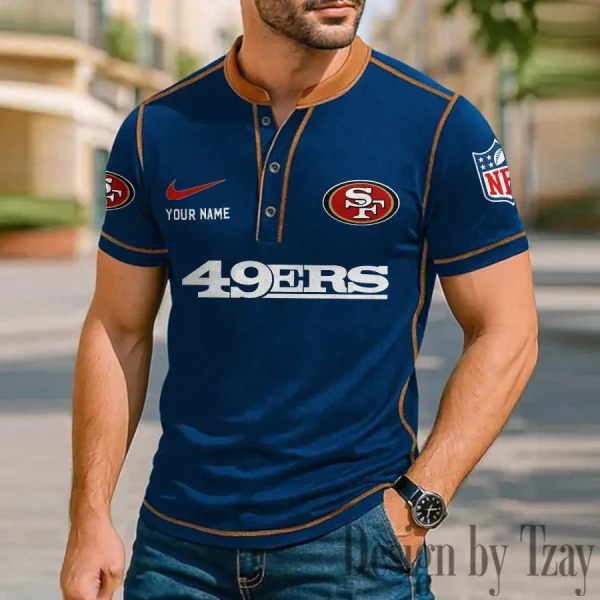 San Francisco 49ers Men's Button Neck T-Shirt Short Sleeve Casual New Design 2025 SPTBNT060