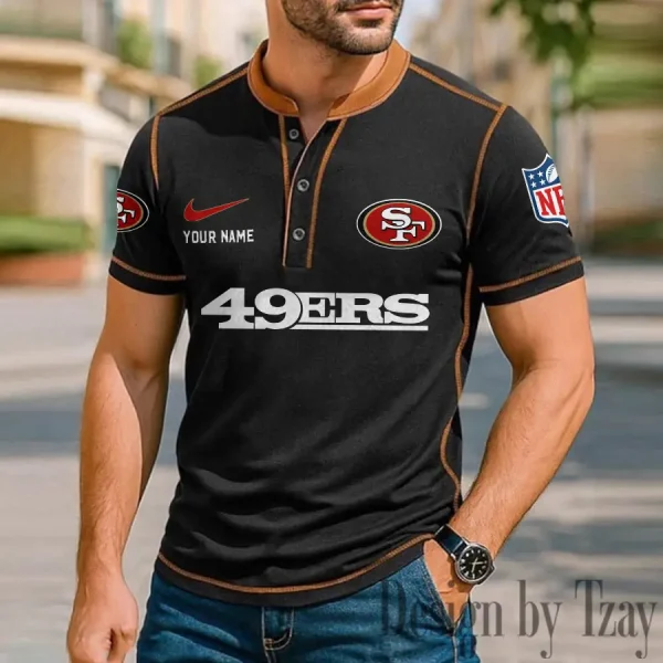 San Francisco 49ers Men's Button Neck T-Shirt Short Sleeve Casual New Design 2025 SPTBNT060 - Image 2
