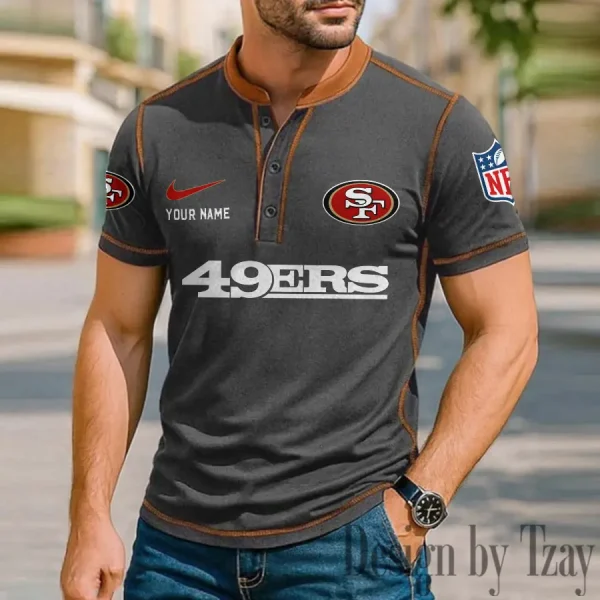 San Francisco 49ers Men's Button Neck T-Shirt Short Sleeve Casual New Design 2025 SPTBNT060 - Image 3