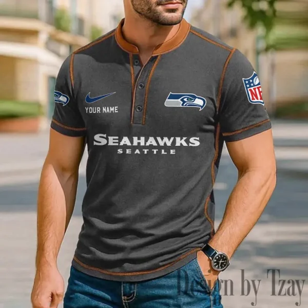 Seattle Seahawks Men's Button Neck T-Shirt Short Sleeve Casual New Design 2025 SPTBNT061