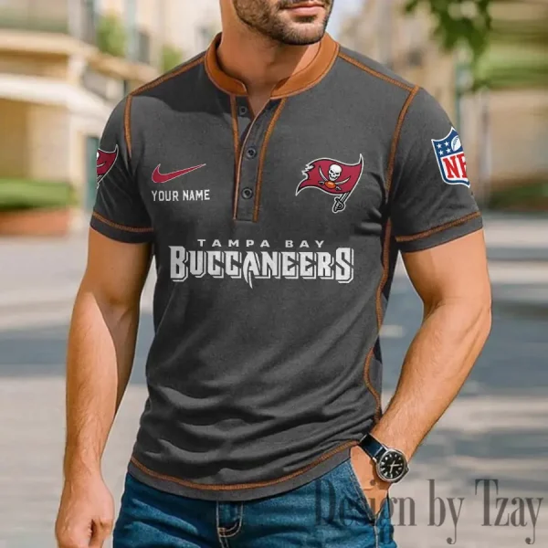 Tampa Bay Buccaneers Men's Button Neck T-Shirt Short Sleeve Casual New Design 2025 SPTBNT062 - Image 3