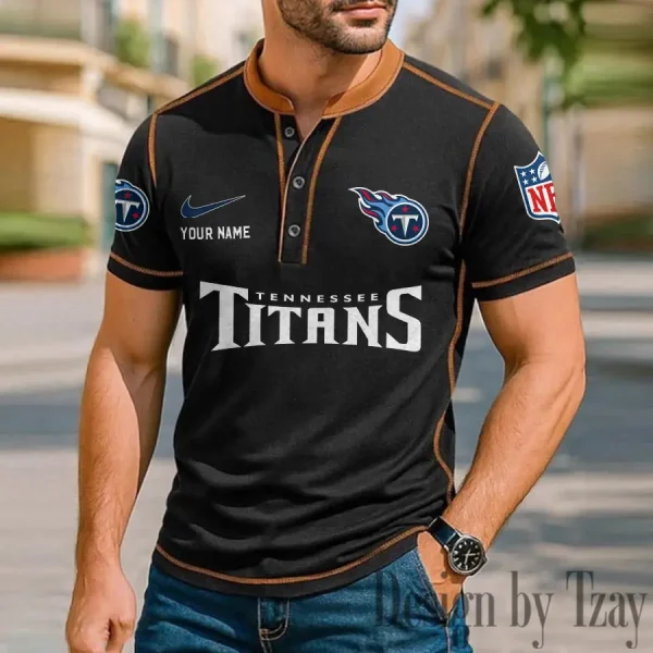 Tennessee Titans Men's Button Neck T-Shirt Short Sleeve Casual New Design 2025 SPTBNT063